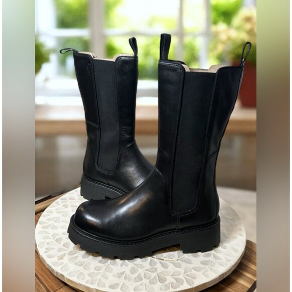 Vagabond Shoemakers Cosmo 2.0 Tall Black Leather Lugged Pull-On Boots EU 37 US 7 - Picture 10 of 12